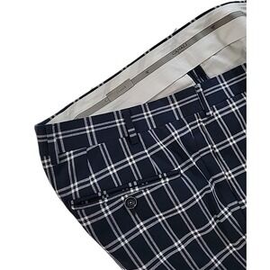 Canali 1934 STRETCH‎ Made in Italy BLUE PLAID PLEATED  Pants Size 34, CUFFED